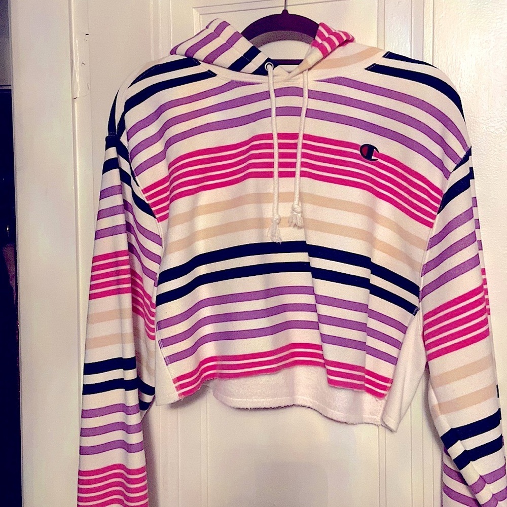 Champion striped crop hoodie medium